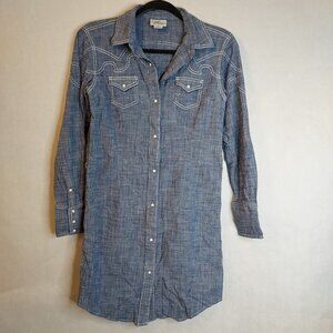 Ariat Long Sleeve Tunic Dress Women's Sm Blue Chambray Western Yoke Pearl Snap